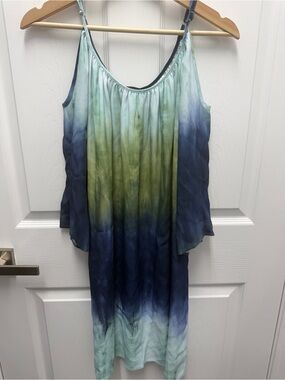 Karen Kane Tie-Dye Ombre Spaghetti Strap Cold Shoulder Long Tunic Short Dress Sm
